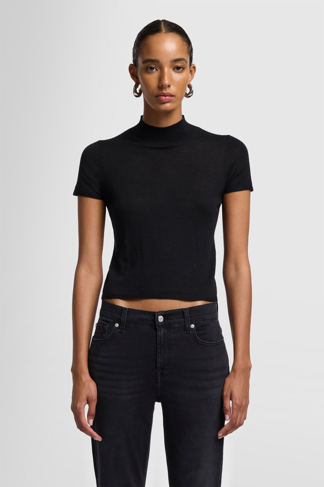 7 For All Mankind - Ss Mock Neck Sweater Cashmere Black - Sweater - black
 
